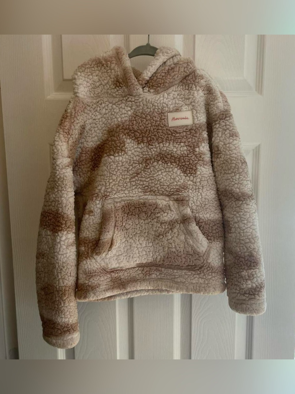Abercrombie Kids Sherpa Teddy Fleece Hoodie Cream Tan Striped Size 7/8